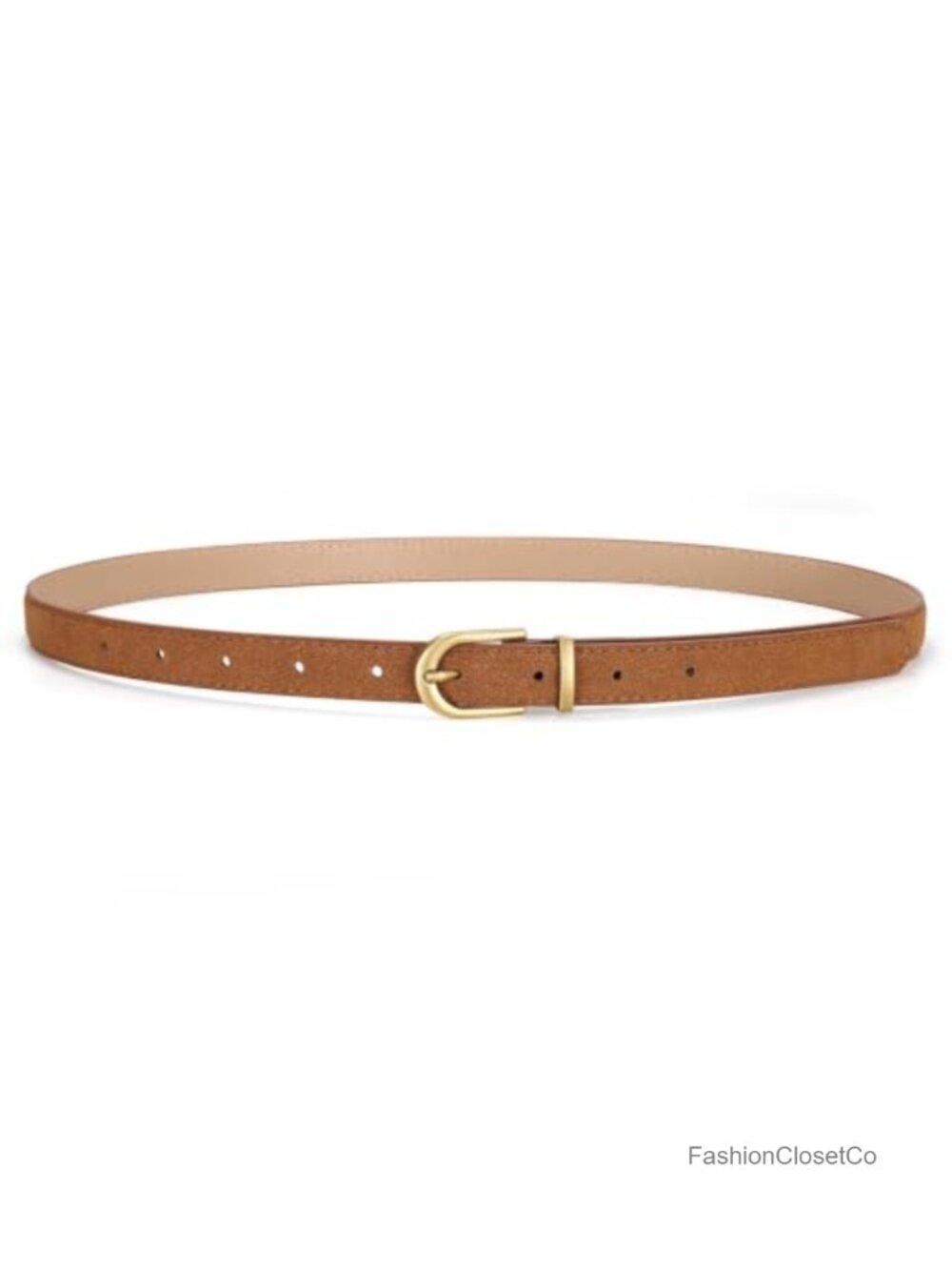 Womens Skinny Faux Leather Belt Thin Suede Waist Belt Gold Buckle
